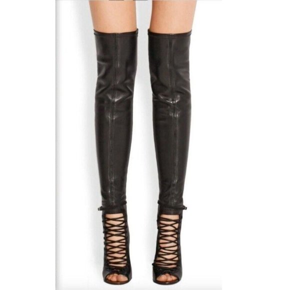 Givenchy Black Over-the-Knee Lace-Up Boots - Picture 2 of 9